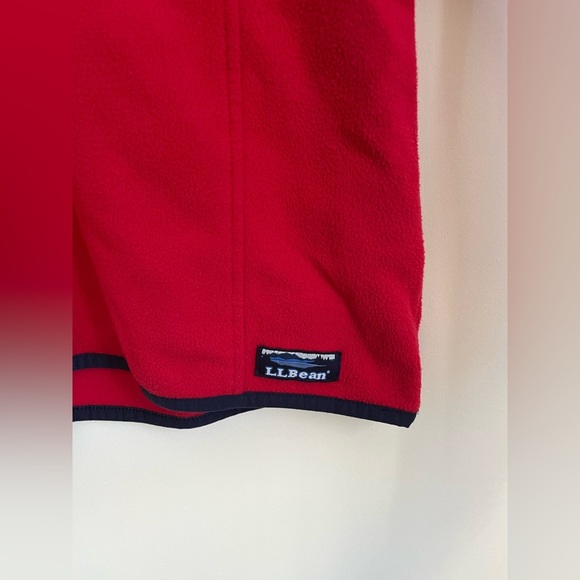 L.L. Bean Red Fleece Quarter-Zip Pullover with Navy Accents Vintage - Picture 3 of 7